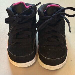 Kids Jordan Black and Pink High-Top Sneakers